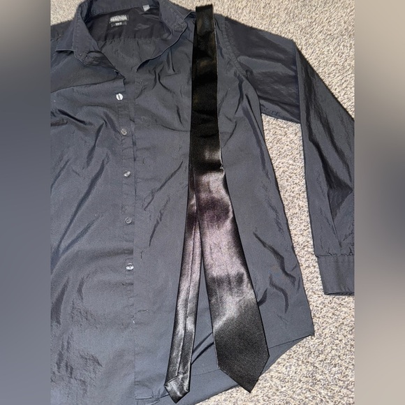 Express black slim fit button down with black tie - Picture 5 of 7